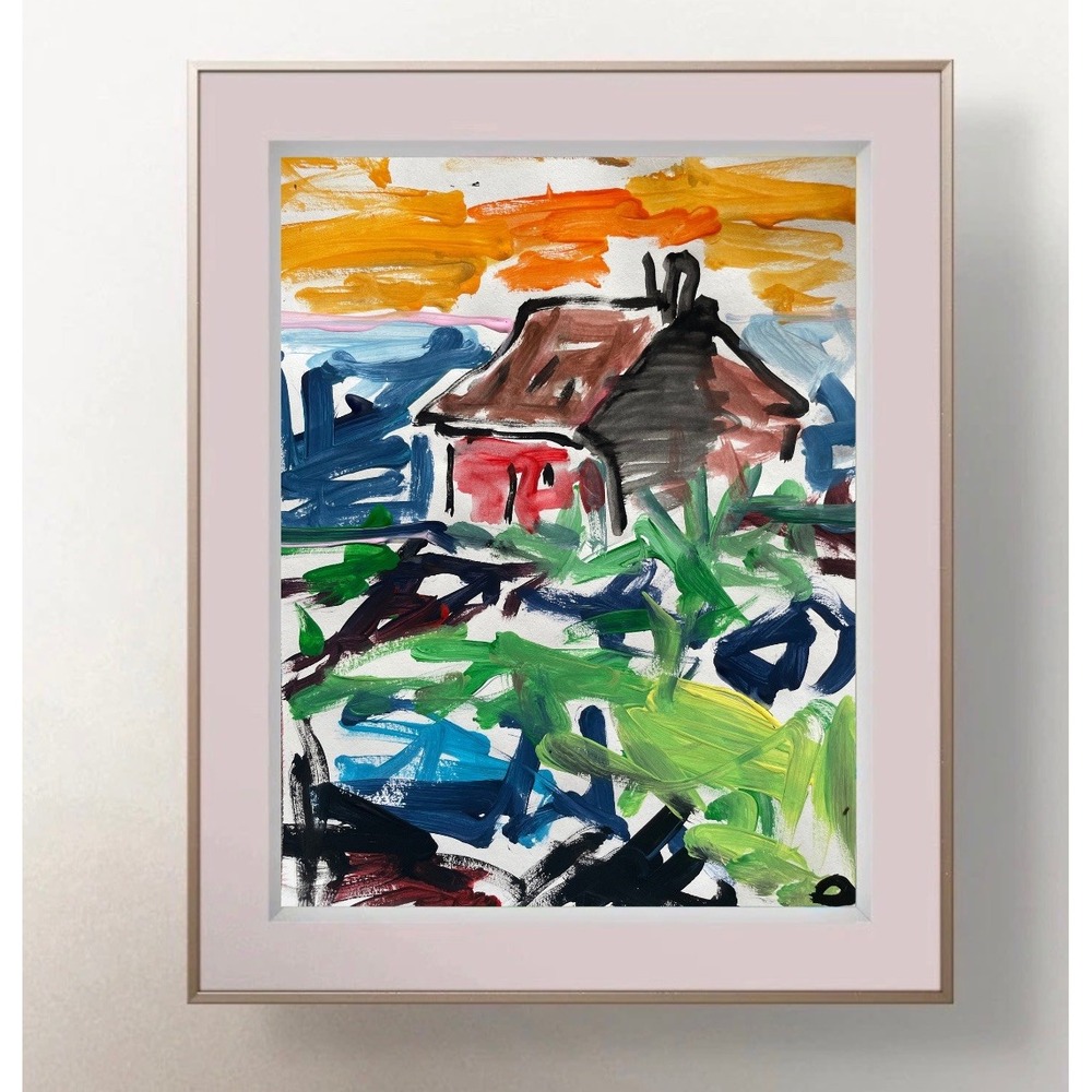 Oman Country House Sunset Landscape Painting Original Neo Expressionism 8.5x11